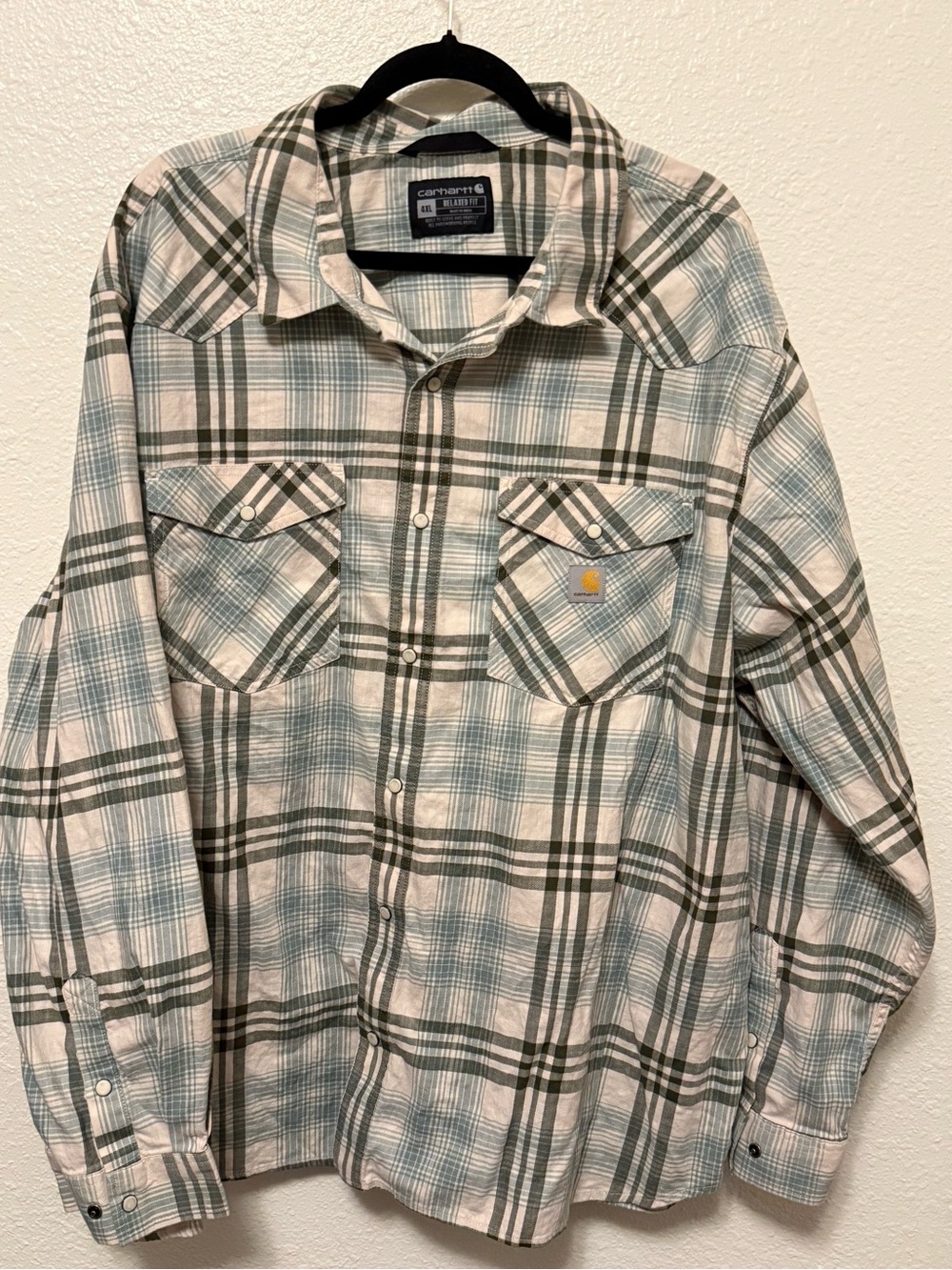 Carhartt Relaxed Fit Plaid Shirt‎ in Sage Green and Cream